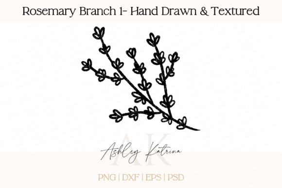 Download Rosemary Branch 1- Hand Drawn &amp; Textured - Rosemary Collection
