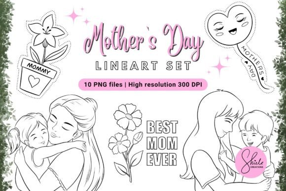 Download Mother's Day Clipart - Lineart Set - Linear Collection