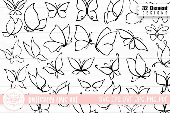 Download Butterfly Doodle LineArt Clipart Bundle - Linear Collection