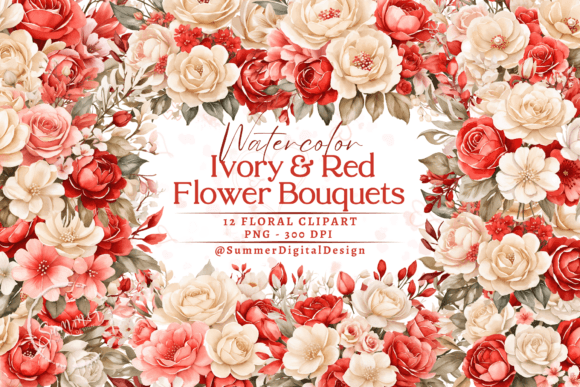 Download Watercolor Ivory and Pearl Red Flowers - Pearl Collection