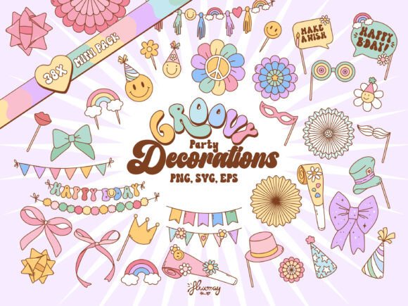 Download Groovy Retro Party Decoration Design Set - Premium Resources